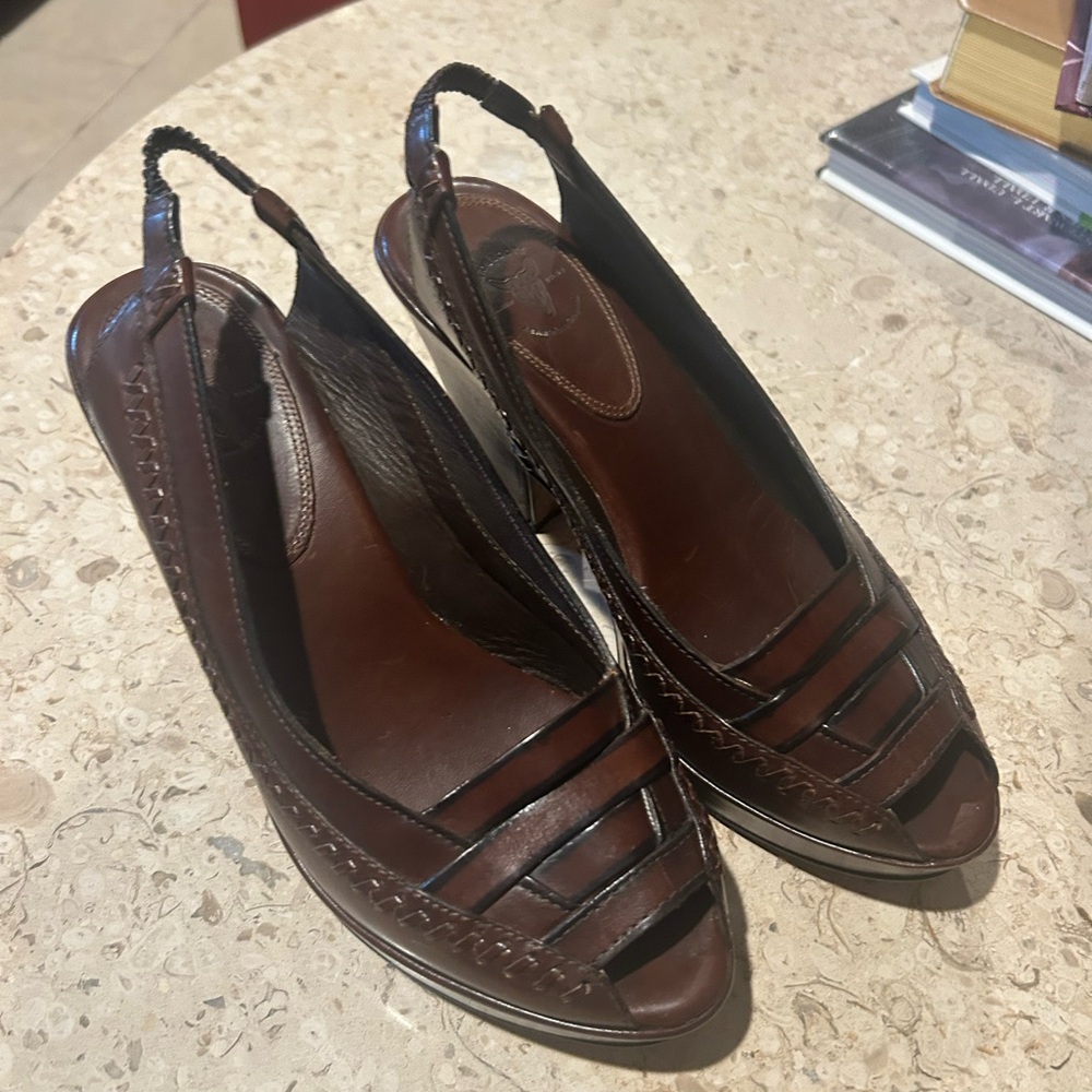 Frye Brown Slingback Women Platform Shoes
